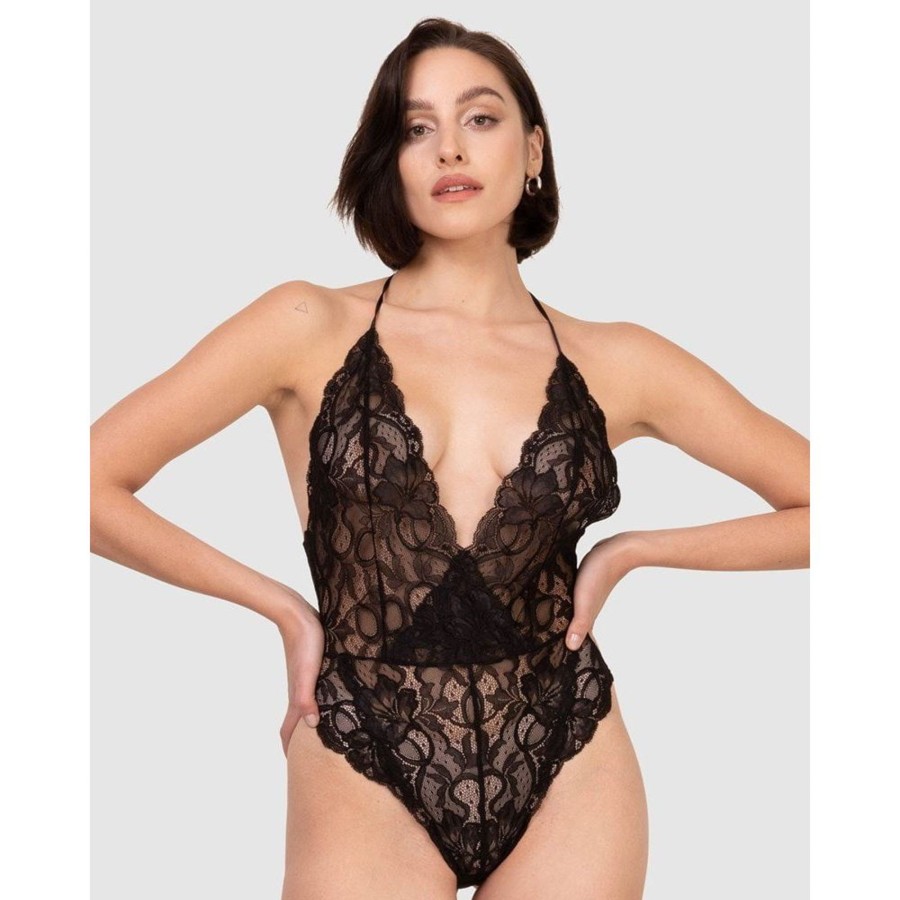 Bodysuits Oh!Zuza | Lace High Leg Halter Lingerie Bodysuit