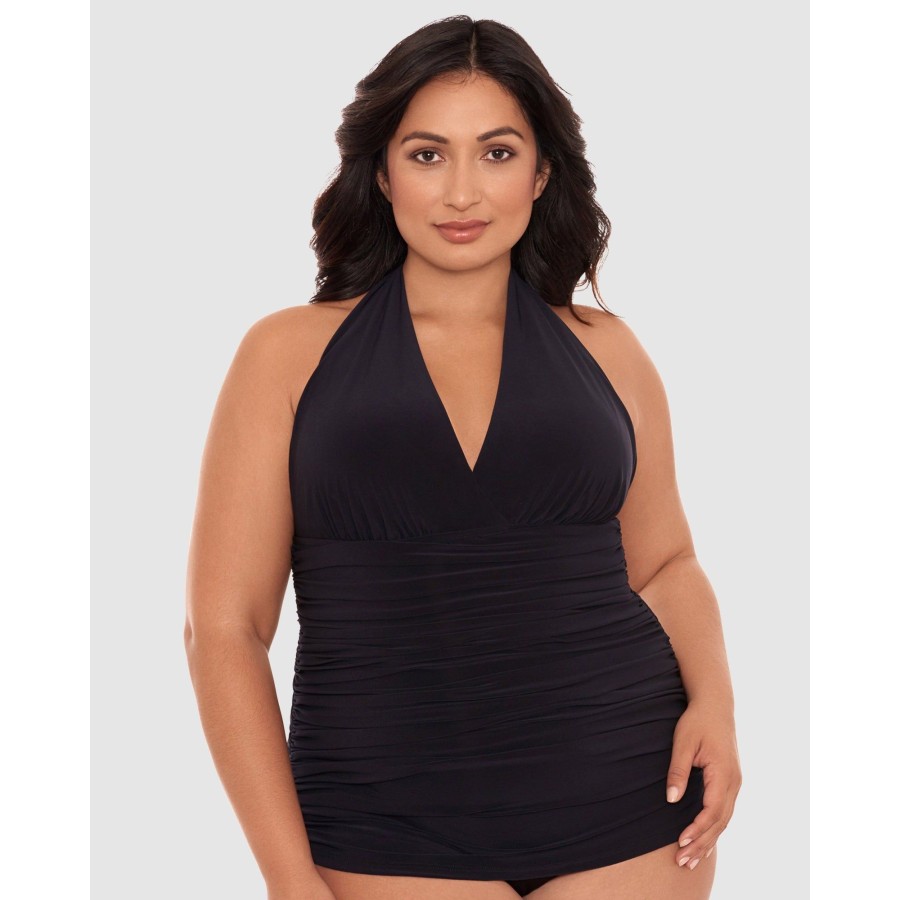 Plus Magicsuit | Yvonne Dd Cup Halterneck Short Shirred Swimdress