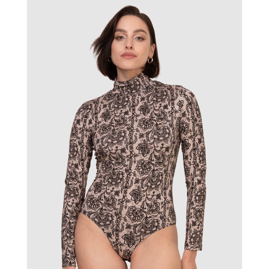 Bodysuits Oh!Zuza | Printed Viscose Rollneck Long Sleeve Bodysuit