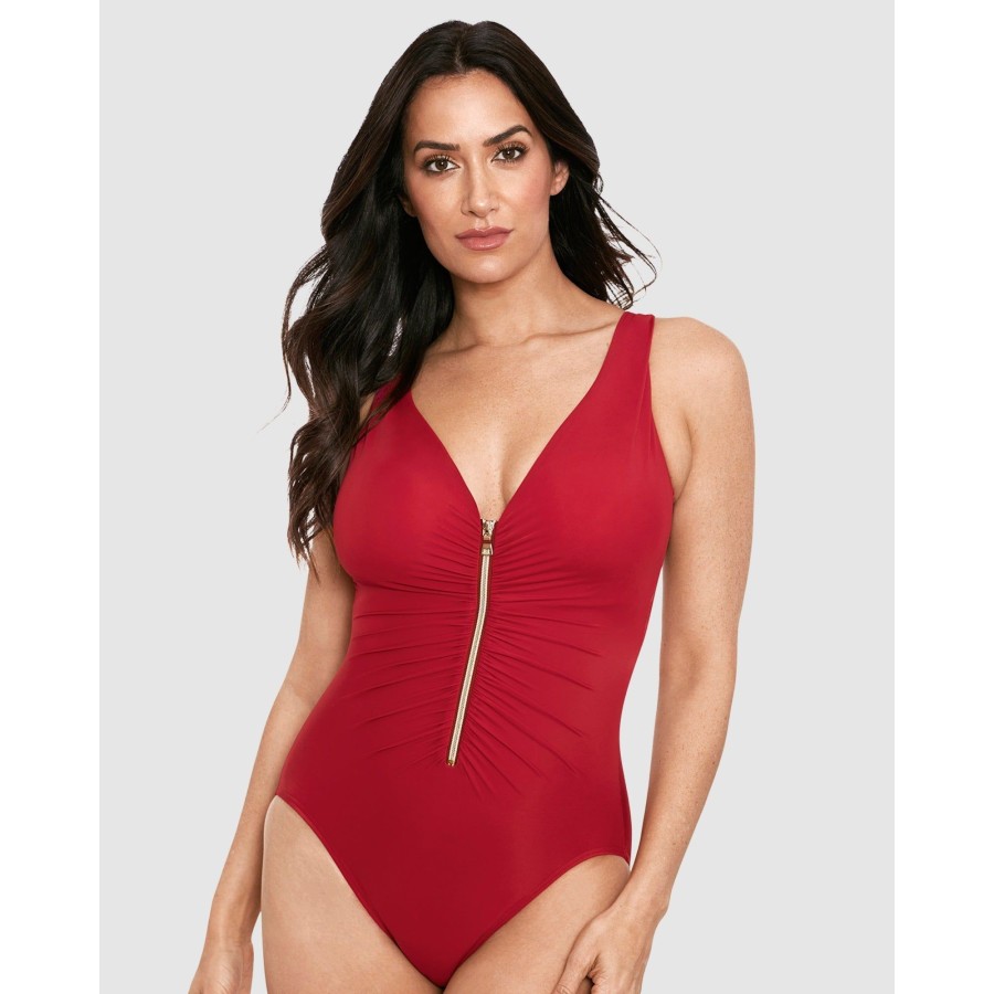 Swim Miraclesuit Swim | Razzle Dazzle Zipt Zip Front Shaping Swimsuit