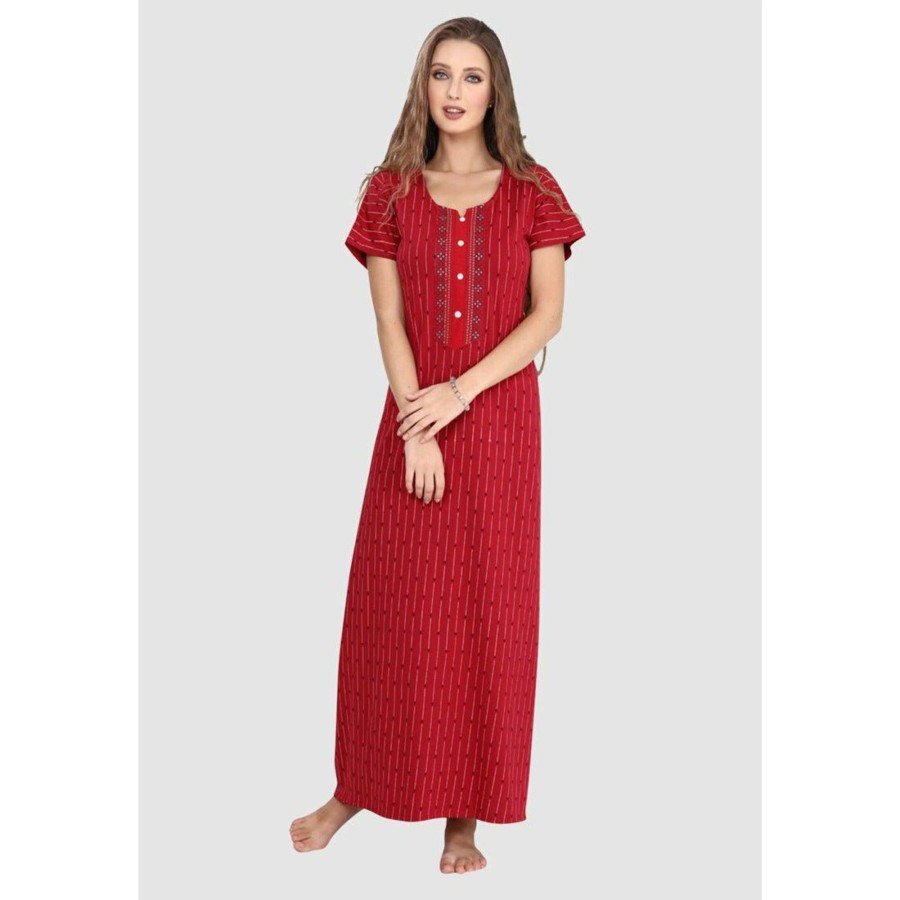 Sleepwear Sweet Dreams | Long Button Up Neckline Pure Cotton Nighty