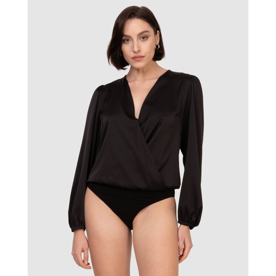 Bodysuits Oh!Zuza | Draped Satin Long Sleeve Blouse Bodysuit