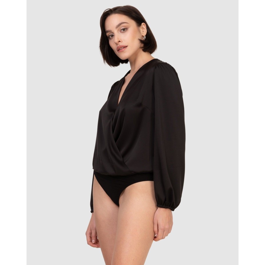 Bodysuits Oh!Zuza | Draped Satin Long Sleeve Blouse Bodysuit