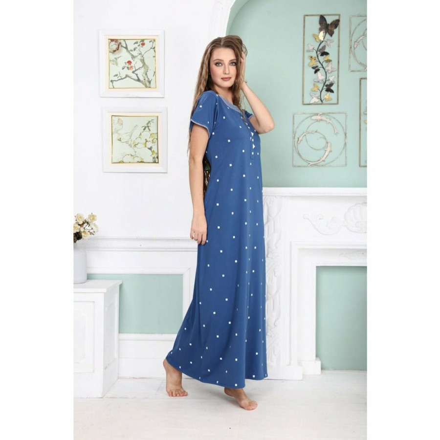 Sleepwear Sweet Dreams | Long Button Up Neckline Pure Cotton Nighty